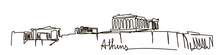 Panorama Of Athens With Acropolis Hill, Greece. One Line Style. Simple Modern Minimaistic Vector. Continuous Line Drawing