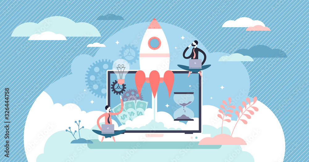 Startup company launch concept, flat tiny person vector illustration ...