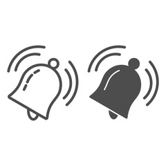 Poster - Bell line and solid icon. Bell ring, morning alarm signal. School vector design concept, outline style pictogram on white background.