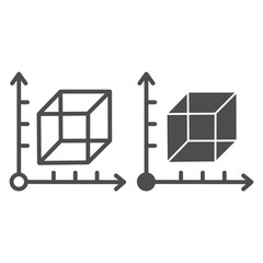 Poster - Cube and coordinates system line and solid icon. Isometric drawing slide. Geometry subject vector design concept, outline style pictogram on white background.