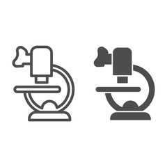 Poster - Microscope line and solid icon. Laboratory tool with zoom lens. Biology subject vector design concept, outline style pictogram on white background.