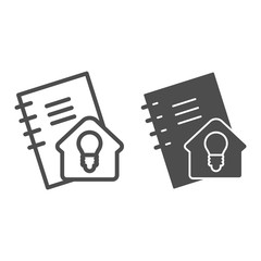 Poster - Homework line and solid icon. Notebook for self studying, pocketbook with home idea sign. Education vector design concept, outline style pictogram on white background.