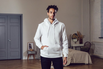 Poster - Attractive african american man in hoodie sweater. Mock-up.