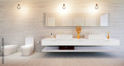 Fotomural Luxury Bathroom furniture illustration against stylish sanddune wall
