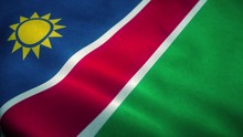 Namibia Flag Waving In The Wind. National Flag Of Namibia. Sign Of Namibia. 3d Illustration