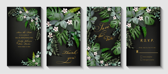 Wall Mural - Wedding invitation with leaves palm. Vector illustration, EPS 10