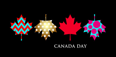 Wall Mural - Greeting card for Canada Day. Abstract maple leaves on a black background. Vector illustration