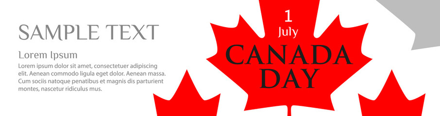 Wall Mural - Panoramic banner for Canada Day. Red maple leaves on a white background. Template with place for your text, copy space. Vector illustration