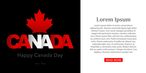 Wall Mural - Postcard, web banner Happy Canada Day on a black background. Copy space for text. Vector illustration