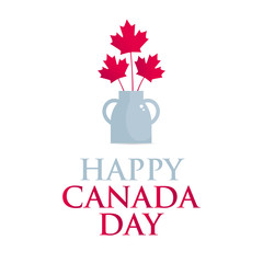Wall Mural - Square banner Happy Canada Day. A bouquet of red maple leaves and a zealous vase on a white background. Vector illustration