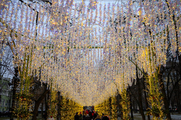 Light tunnel on Tverskoy Boulevard, Moscow, Russian Federation, December 15, 2019