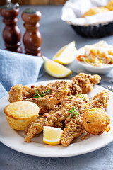 Wall Mural - Southern fried fish, fried cod with cornbread