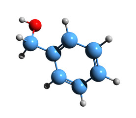 Poster - 3D image of benzyl alcohol, E1519 skeletal formula - molecular chemical structure of phenylmethanol isolated on white background