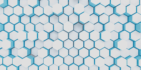 Poster - Abstract white honeycomb background with blue lighting effect modern futuristic 3d render
