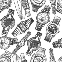 Wall Mural - Seamless pattern with different wristwatches.