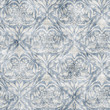 Seamless old damask pattern in french blue linen shabby chic style. Hand drawn floral texture. Old white blue background.  Interior wallpaper home decor swatch. Ornate flourish motif all over print