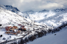 Les Ménuires, France - February 16, 2020: Panoramic View Of The Ski Resort Les Menuires In The French Alps In Winter
