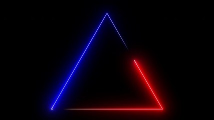 Colored neon animation on a black background. Luminous frame in blue and red. 3d rendering video.