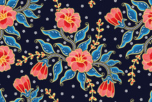 Seamless Pattern With Floral Vector Illustration, Tropical Batik Motif