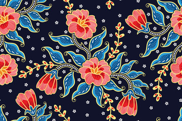 seamless pattern with floral vector illustration, tropical batik motif