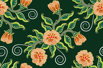 seamless pattern with floral vector illustration, tropical batik motif