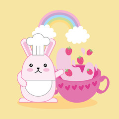 Poster - cute little rabbit with strawberry smoothie kawaii character