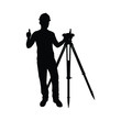 Engineer with theodolite silhouette vector. Industrial technology concept.