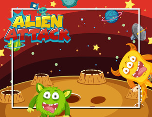 Wall Mural - Frame design with aliens in space background