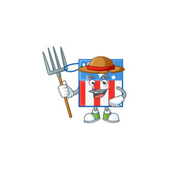 Sticker - sweet Farmer USA price tag cartoon mascot with hat and tools