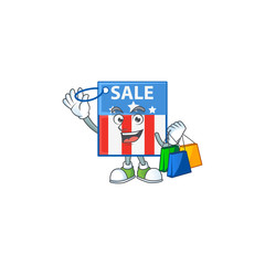 Poster - A rich USA price tag cartoon design waving and holding Shopping bag