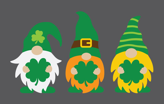 Fototapete - Vector illustration of Spring St Patrick’s Day Irish gnomes holding shamrocks or clovers.