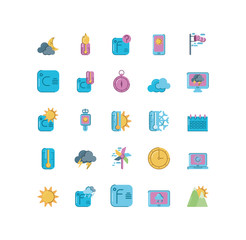 Canvas Print - temperature and weather icons set over white background, colorful and flat style