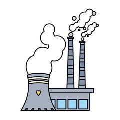 Poster - nuclear reactor with smoke clouds on white background