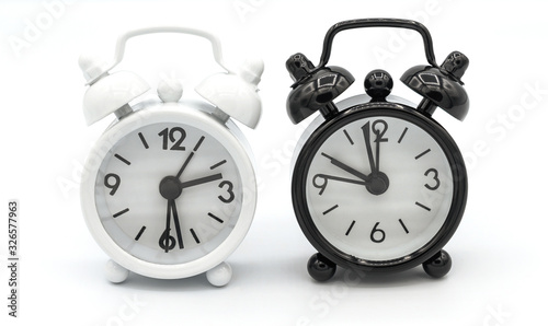 Fotografía Black and White retro alarm clock isolated on white background