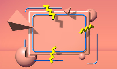 Poster - Abstract 90s styled frame with flying 3d objects and shapes