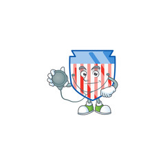 Sticker - USA stripes shield mascot icon design as a Doctor working costume with tools