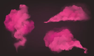 Wall Mural - pink smoke, magic dust or powder isolated on dark background. vector realistic mockup of flow mist, 