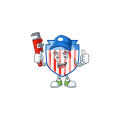 Sticker - Smiley Plumber USA stripes shield on mascot picture style