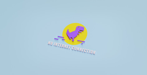 Aufkleber - No Internet Connection concept with pixelated dinosaur icon on pastel blue background. minimal style horizontal banner. 3d rendering
