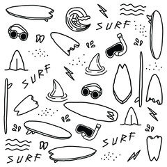 seamless surf equipment doodle art