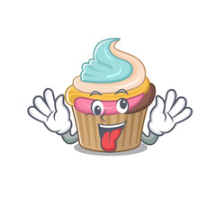 Poster - Cute sneaky rainbow cupcake Cartoon character with a crazy face