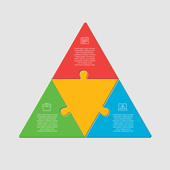 Three pieces puzzle triangle diagram info graphic