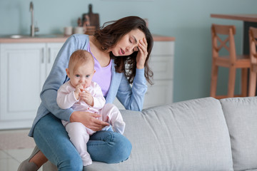 Poster - Young woman suffering from postnatal depression at home