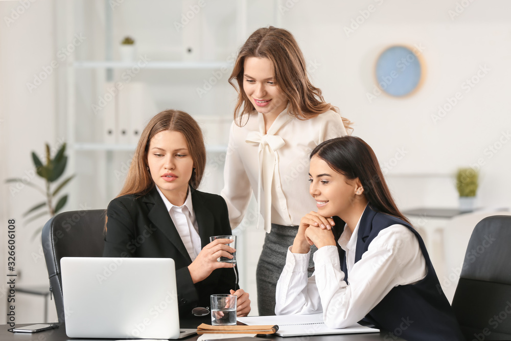 Beautiful young businesswomen working together in office