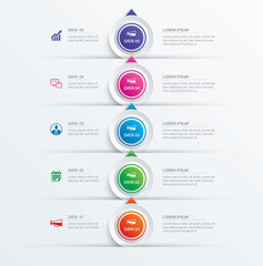 Wall Mural - 5 circle step infographic with abstract timeline template. Presentation step business modern background.