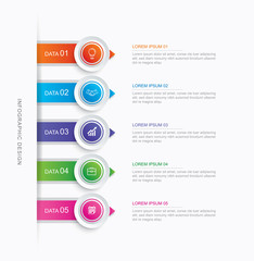 Wall Mural - 5 circle step infographic with abstract timeline template. Presentation step business modern background.