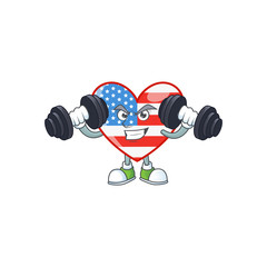 Sticker - Independence day love mascot icon on fitness exercise trying barbells