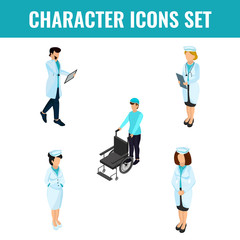 Poster - Healthcare Character Set as Doctor, Nurse, Ward Boy on White Background.