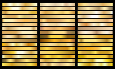 set gold gradient chrome color foil texture background. vector golden, copper brass and metal templa