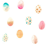 Fototapeta Dinusie - Watercolor set of hand drawn colored Easter eggs.